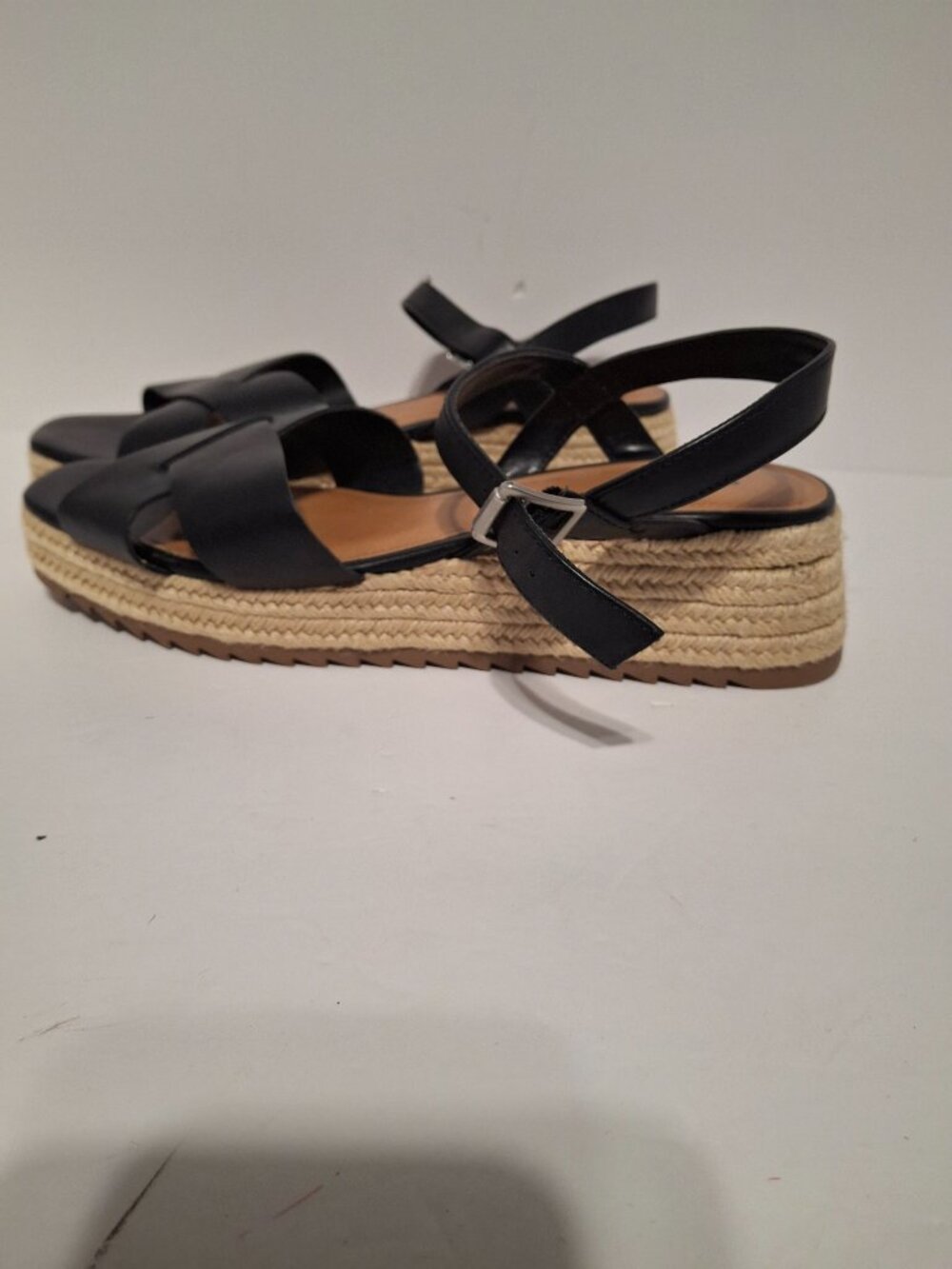 a.n.a A New Approach Black Espadrille Platform Sandals Size 11 Ankle Strap - Picture 3 of 7